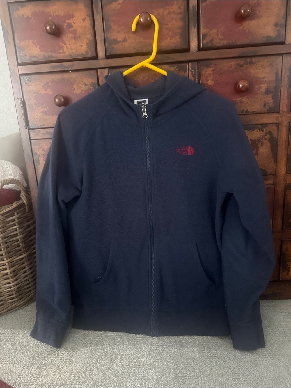 The North Face Navy Full-Zip Hoodie with Red Logo